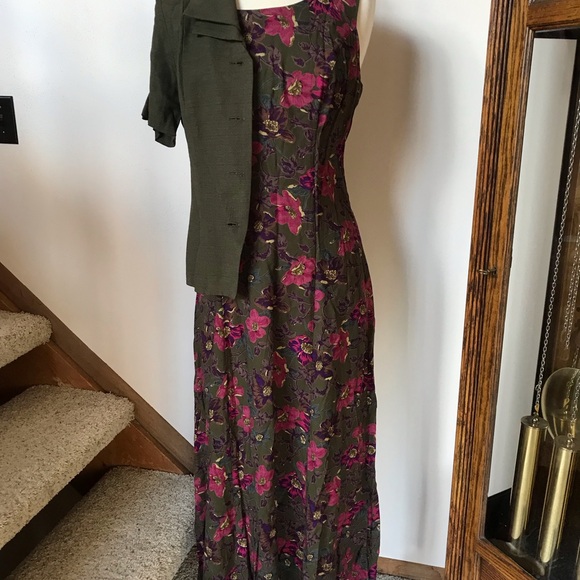 Dress Barn, green & pink flowered Sundress, with or with or without jacket - Picture 2 of 4